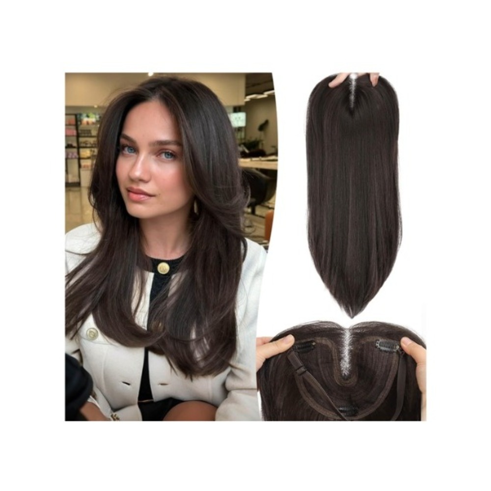 Isaic 18 In Synthetic Hair Topper Dark Brown Clip In Volume Piece Curtain Bangs
